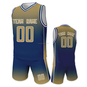 Camiseta de Baloncesto Personalizada con Degradado Dorado y Azul Marino para Hombre, Talla Grande, Transpirable, Uniforme Deportivo de Verano, 100% Poliéster - Product Image 1