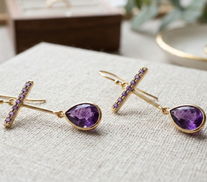 Pear Blue Amethyst Earrings with Round CZ 925 <b>Sterling</b> <b>Silver</b> 18K Gold Plated Statement Earrings Handmade Jewelry Gift for Women - Product Image 1