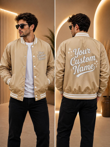 Chaqueta Bomber Azul de Lona con Nombre Bordado Personalizado para Hombre, Estilo Preppy, Resistente al Viento, con Logotipo Frontal, Ropa de Invierno - Product Image 3