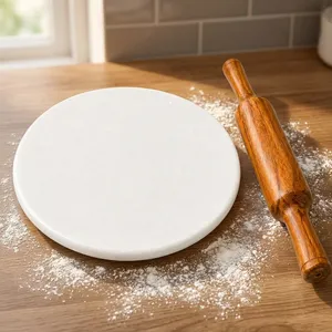 Premium <b>White</b> Marble Chakla Belan Set | Polished Stone Rolling <b>Board</b> with Wooden Rolling <b>Pin</b> for Roti Chapati Paratha Puri Pizza - Product Image 6