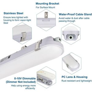 Luminaire LED étanche à la vapeur 4FT 60W 6600lm (équivalent 120W) Luminaires LED étanches pour extérieur 5000K IP65 100 277V, résistants à la vapeur, pour parking et garage - Product Image 4