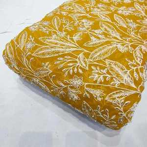 Malty Dobby Embroidered Chiffon Fabric 100% Polyester Breathable Eco-Friendly Wedding Customized Color Textile Supply Exports - Product Image 1