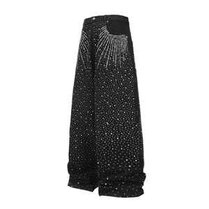 Men's High Waist <b>Wide</b> <b>Leg</b> Pants <b>Sequined</b> Black Casual <b>Trousers</b> Button Fly Midweight Polyester Winter Style Custom Design Men fit - Product Image 1