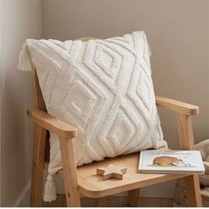 Housse de coussin carrée blanche en chenille, motif géométrique abstrait, tricotée, style bohème, faite à la main, pour la décoration intérieure, à prix de gros - Product Image 5