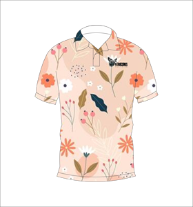 Peach Floral <b>Polo</b> Shirt <b>Orange</b> White Blue Flower Leaf Pattern Short Sleeve Summer Casual Front Back View - Product Image 3