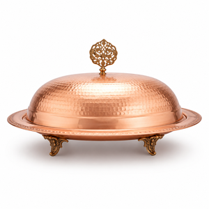 Handmade Pure Copper <b>Food</b> Serving <b>Tray</b> with Dome Lid | Hammered Copper Serving Platter with Cover | Luxury Buffet <b>Food</b> <b>Warmer</b> - Product Image 1