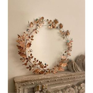 Handmade Metal Floral <b>Wall</b> Wreath Decorative Iron <b>Flower</b> Hoop For Home Wedding Christmas Party <b>Decor</b> Vintage Gold Floral Garland - Product Image 3