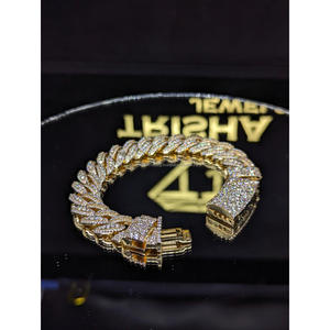 Cuban Bracelet VVS Moissanite Diamond in 925 Sterling Silver Gold Plated <b>Iced</b> <b>Out</b> Hip Hop Wedding Jewelry Gift By Trisha Jewels - Product Image 1