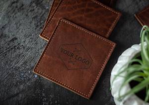Premium Genuine Leather Coasters Custom Stitching <b>Desk</b> <b>Pad</b> Wholesale Waterproof Coffee Cup Mat Bulk Distributor LC-0044 - Product Image 4