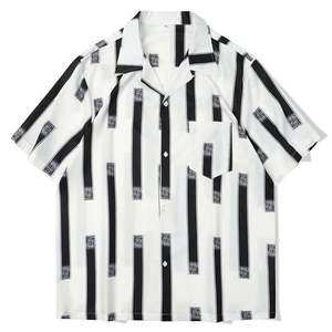 Chemise décontractée à manches courtes rayée blanche pour homme, coupe classique, tissu tissé imprimé - Product Image 2