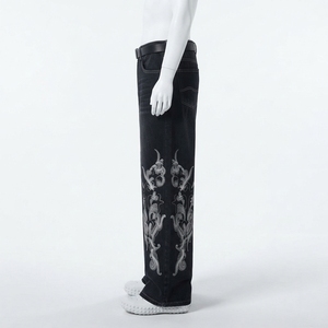 Jeans de Mezclilla de Cintura Alta y Pierna Ancha para Hombre, con Bordado Floral, Corte Holgado, Estilo Urbano de Algodón, para Otoño - Product Image 6