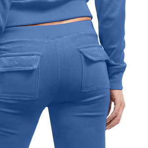 Women's Blue Solid Color Hooded Full Sleeve Knitted Velvet Fabric 2-Piece Streetwear Jogger <b>Set</b> <b>Waterproof</b> Breathable - Product Image 6