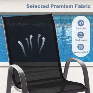 Set di 2 Sedie da Pranzo Impilabili Nere per Esterni, Telaio Ergonomico in Acciaio, Tessuto Traspirante, Capacità 330 LBS, Design Pieghevole per Uso in Parchi - Product Image 5