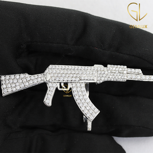 Hot Selling Men's Jewelry Trendy Design Customised 18K <b>Solid</b> <b>Gold</b> Natural Diamond Iced Out HipHop Style Charm Gun <b>Pendant</b> - Product Image 1