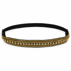 Handmade Embroidered Necklace with Antique Gold Beads and Crystal Accents, Black Adjustable Cord, Elegant Statement Jewelry - Product Image 5