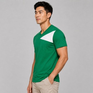 T-shirts pour hommes à col en V 100% coton fabriqués directement en usine, manches courtes, séchage rapide, respirants, couleur personnalisée, logo personnalisé, haute qualité - Product Image 4