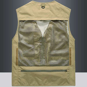 Chaleco Multibolsillos Color Caqui para Hombre, Cuello en V, Cierre de Cremallera, Transpirable, Chaleco Utilitario para Exteriores, Ropa Casual de Verano - Product Image 4