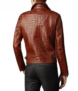<b>Men's</b> Brown Croc <b>Leather</b> Biker <b>Jacket</b> - Product Image 2
