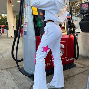 Ensemble 2 pièces Y2K pour femme – Veste patchwork à étoiles et pantalon à jambe droite |   Ensemble de survêtement imprimé lettres High Street - Product Image 2