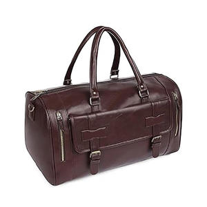 Sac de voyage unisexe vintage en cuir véritable avec motif ceinture, fermeture éclair robuste, poignée souple pour usage quotidien - Product Image 5