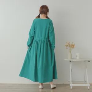 Robe midi vintage pour femmes grandes tailles, 100% coton, manches courtes, coupe ajustée personnalisée pour femmes, confortable à porter au quotidien - Product Image 2
