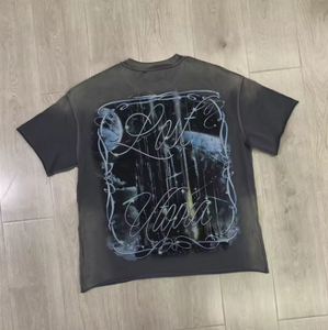 T-shirt vintage pour homme, délavé, avec strass, style streetwear, motif diamant, coupe courte, en coton - Product Image 2
