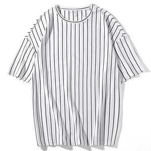 Custom Vertical <b>Striped</b> Oversized T-<b>Shirt</b>| Heavyweight Cotton Men Drop Shoulder Streetwear Tee| Loose Fit Casual <b>Black</b> <b>White</b> Top - Product Image 5