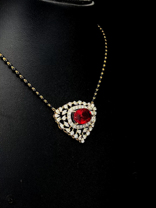 Modern oval <b>ruby</b> diamond halo <b>necklace</b> with floral marquise frame premium luxury jewelry for weddings and special occasions - Product Image 3