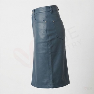 Women High Waist <b>Faux</b> <b>Leather</b> Pencil <b>Skirt</b> Knee Length Moto Style Solid Grey - Product Image 3
