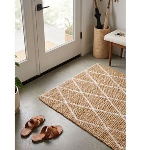 Handwoven Cotton <b>Bath</b> Mat Beige Tufted Diamond Pattern Anti-Slip Absorbent Bathroom Rug Washable Floor Carpet Decor For Sale - Product Image 3