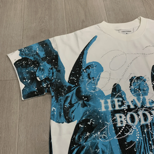 เสื้อยืดครอปประดับพลอยเทียมสำหรับผู้ชายเสื้อยืดแฟชั่นโอเวอร์ไซส์สไตล์สตรีทอเมริกัน - Product Image 4