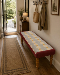 Boho Geometric Kilim Wool Jute <b>Bench</b> Handwoven Upholstered Accent Seat Rustic Bedroom Entryway Custom Size Furniture - Product Image 5