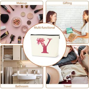 Borsa Cosmetica Personalizzata con Iniziali, Pochette Carina Stile Preppy, Organizer per Trucchi con Monogramma e Fiocco, da Viaggio per Articoli da Toeletta - Product Image 3
