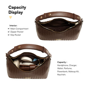 Sac hobo pour femme Hody en cuir véritable, forme carrée, motif varié, bandoulière unique, fermeture éclair élégante, 2-2,9 L, imperméable - Product Image 3