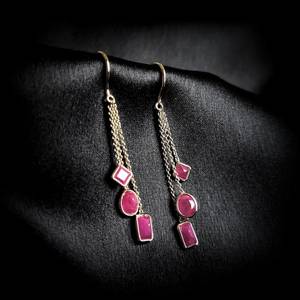 ต่างหูห้อยประดับพลอยทับทิม เงินแท้ 925 ชุบทอง 14K เครื่องประดับหรูหรา ของขวัญแต่งงานสำหรับผู้หญิง - Product Image 4