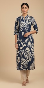 Kurti Moderno para Mujer, Estilo Kurta de Algodón con Estampado Floral y Minimalista para Verano, Disponible a Precio de Exportación - Product Image 6