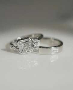 Sparkly Moissanite 2CT Asscher Cut Signet <b>Ring</b> <b>Set</b> Original 925 Silver Fine Promise Gift Jewelry For Wedding Charms - Product Image 2