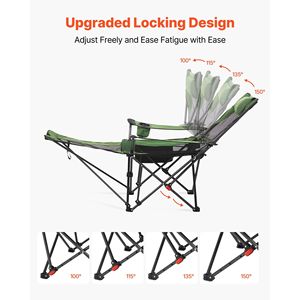 Lettino pieghevole portatile sedia da campeggio 4 posizioni regolabili in rete verde sedia da spiaggia poggiatesta poggiapiedi 220 libbre sedie pesanti - Product Image 4