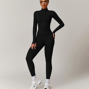Ensemble de vêtements de fitness 3 pièces pour femmes, en Spandex/Nylon 220g, taille haute, respirant, sans couture, couleur unie, longueur intégrale, Leggings et Yoga, Vente en gros - Product Image 1