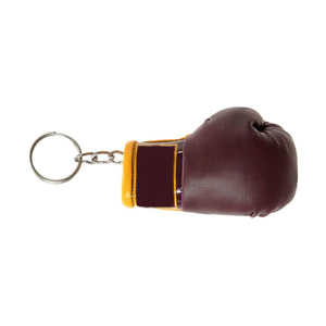 Mini Boxing Glove Keychain <b>Leather</b> Brown With Yellow Trim Laced Wrist Closure - Product Image 2
