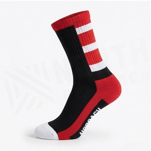 <b>Black</b> Red Crew <b>Socks</b> Breathable Knitted Basketball <b>Socks</b> for Adults Summer Season - Product Image 3