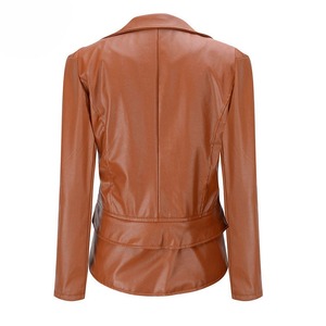 <b>Women's</b> <b>Brown</b> Genuine Sheep Skin Windproof Motorcycle <b>Jacket</b> Asymmetric Zipper Spread Collar Finished Winter Moto Biker Coat - Product Image 2