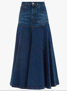High Waisted Pleated Denim Midi Skirt Women A-Line Solid Casual Washed Jean Skirt Spring Style - Product Image 2