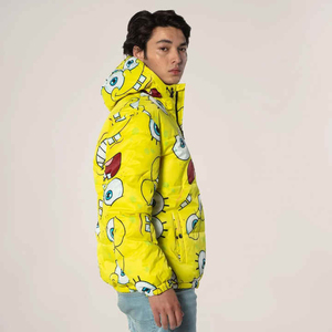 เสื้อแจ็คเก็ตพัฟเฟอร์มีฮู้ดลายสปองจ์บ็อบสีเหลืองสำหรับผู้ชาย สวมใส่สบายในฤดูหนาว มีซิปด้านหน้า บุด้วยโพลีเอสเตอร์หนา กันลม - Product Image 1