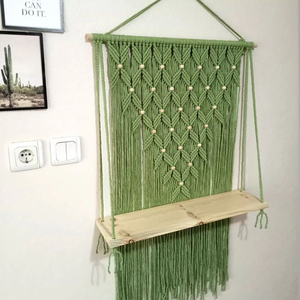 Green Cotton Rope Macrame Wall <b>Shelf</b> with <b>Pine</b> Wood Handmade Hanging <b>Shelf</b> for Home Decoration and Storage Rack - Product Image 3