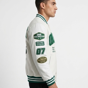 White Blue <b>Racing</b> Letterman <b>Jacket</b> Custom Embroidered Bomber Streetwear Motorsport Letterman <b>Jacket</b> - Product Image 4