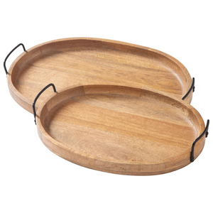 Plateau de service rond moderne en bois avec poignées métalliques, idéal pour la cuisine et la salle à manger, pour les collations et les boissons, écologique et décoratif. - Product Image 6
