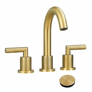 Rubinetto da Bagno Dorato a 2 Maniglie da 8 Pollici in Acciaio Inossidabile, Miscelatore a 3 Fori con Scarico a Scomparsa per Lavabo - Product Image 1