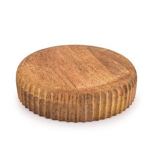 Geometric Fluted Outer Wall <b>Wooden</b> Bowl Flat Circular Display Stand Decorative <b>Plinth</b> Tray - Product Image 1