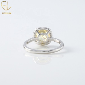 Halo Engagement <b>Ring</b>, <b>Solitaire</b> Wedding <b>Ring</b>, 10k White Gold Canary Yellow Cushion Cut Moissanite Diamond Halo <b>Solitaire</b> <b>Ring</b> - Product Image 4
